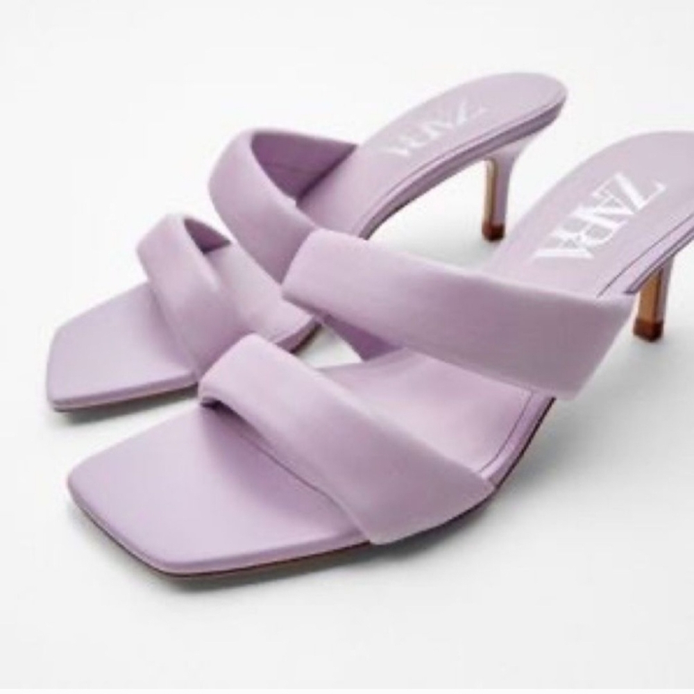Zara Genuine Leather Heeled Sandals With Quilted Straps